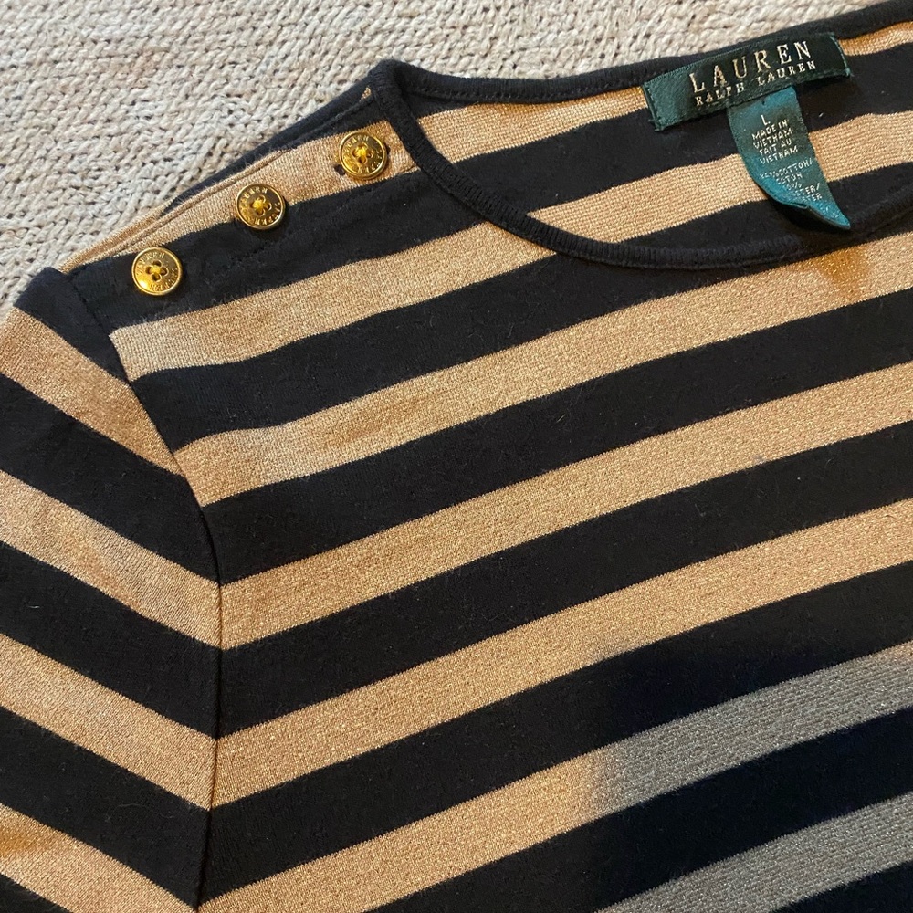LAUREN Ralph Lauren gold & black 3/4 sleeved top